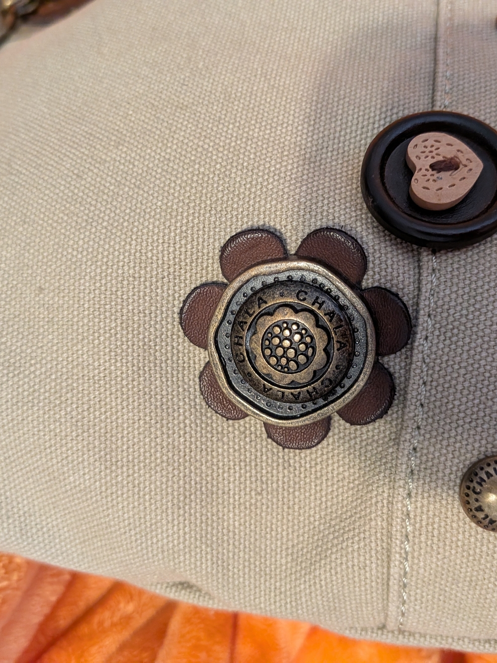 Chala Beige and Brown Crossbody Shoulder Bag with Turtle Charm - Picture 4 of 8